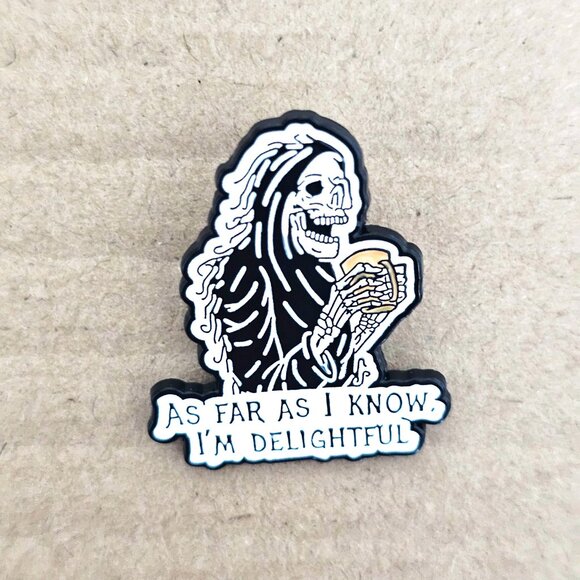 Jewelry - Skeleton Coffee Enamel Pin “As Far As I Know I’m Delightful” Funny Gothic Pin